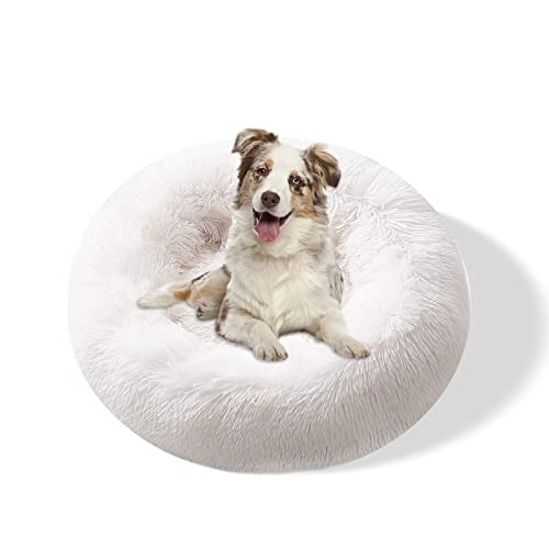 Galatée Rundes Hundebett, Warmes Weiches Plüsch-Hundebett Mit Rutschfestem Boden, Abnehmbares Und Waschbares Haustierbett, Donut Cuddler Katzen-Plüschnest(4XL, Weiß) von Galatée