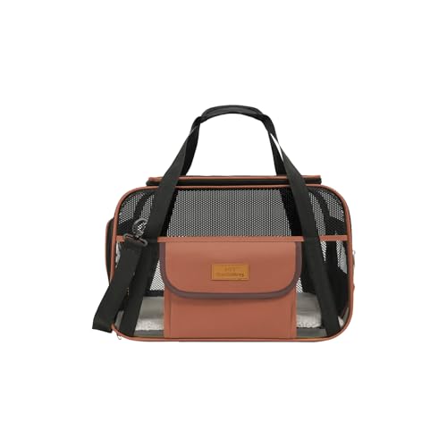 Galatée Transportbox Für Haustiere, Von Fluggesellschaften Zugelassene Katzentransportbox, Faltbare Reisetasche Für Hunde Mit Sicheren Reißverschlüssen Und Kratzfestem Netz(Braun) von Galatée