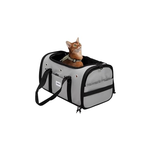 Galatée Transporttasche Für Haustiere, Faltbare Katzentasche, Flugtauglich, Weiche Katzenreisetasche, Schutz Der Privatsphäre, Waschbare Hundetragetasche Für Zuhause Und Unterwegs(M, Grau) von Galatée