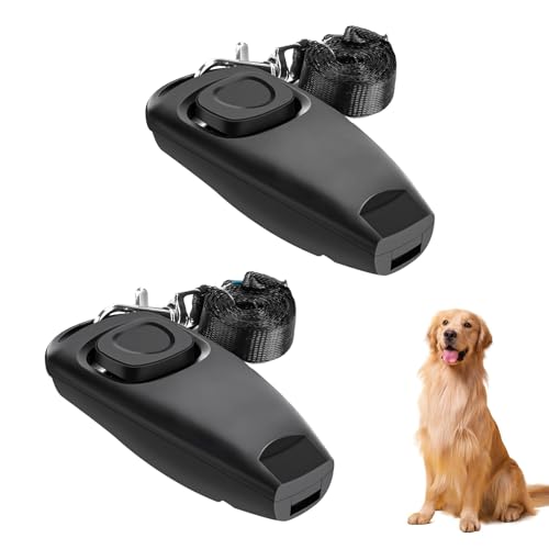Galenecx 2 Stück Hundepfeife, 2 in 1 Hundeklicker und Pfeife, Hundepfeife Rückruf, Hochfrequenz Pfeifen mit Lanyard, für Hundetraining Hundeerziehung Auch für Katzen Pferde(Schwarz) von Galenecx