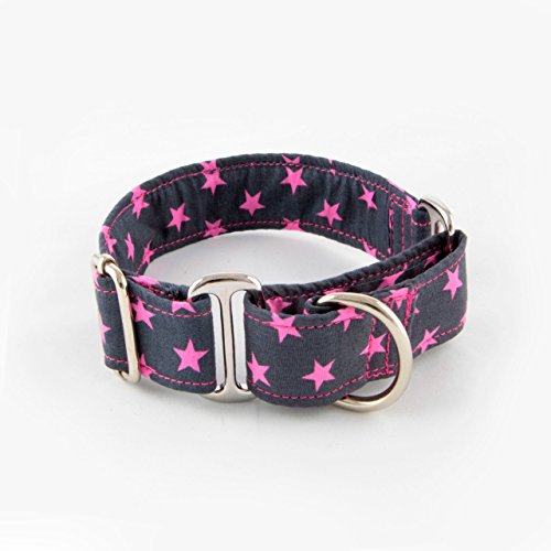 Galguita Amelie, Hundehalsband, 3 cm breit, Größe M, 30 cm - 39 cm, auslaufsicher, rosa Sterne von Galguita Amelie