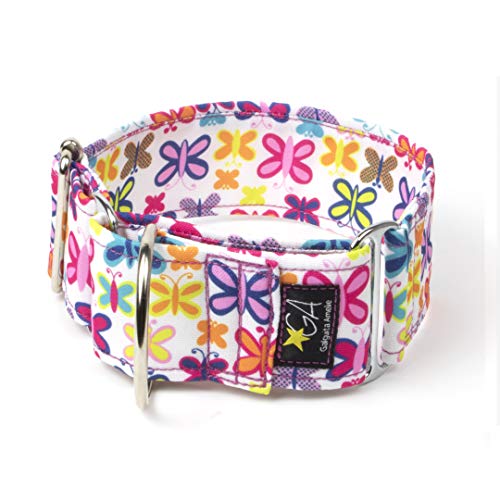 Galguita Amelie, 5 cm breit, Größe L (40-49 cm), Hundehalsband gegen Auslaufen. Schmetterlinge von Galguita Amelie