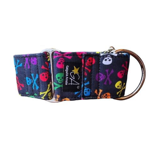 Galguita Amelie 5 cm Größe M (30-39 cm), Hundehalsband Totenkopf von Galguita Amelie