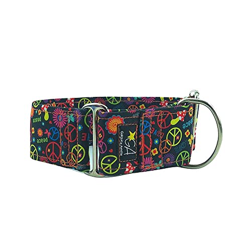 Galguita Amelie Martingale Hundehalsband, Peace and Love, 5 cm breit, Größe L (40-49 cm Umfang) von Galguita Amelie