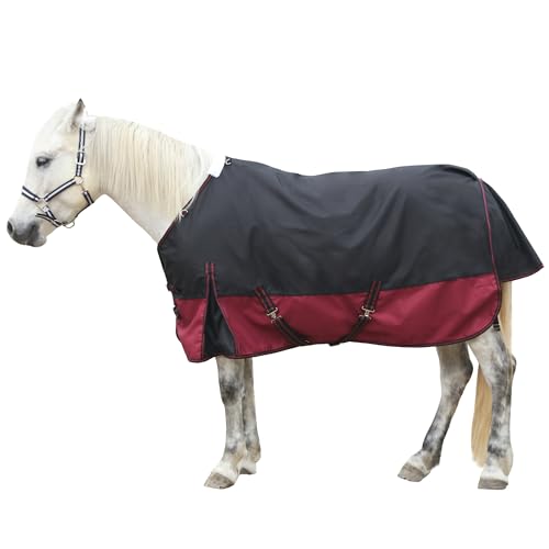 Gallopoff 1200D Reißfeste Pferdedecke ohne Füllung (0g), Leichte, wasserdichte und Atmungsaktive Regendecke für Pferde, Outdoordecke Pferd Schwarz-Rot 160 cm von Gallopoff