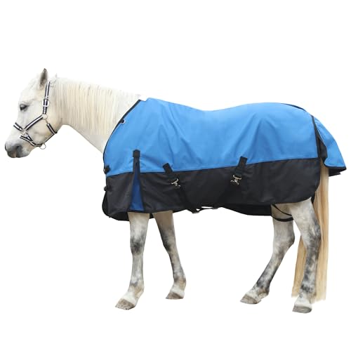 Gallopoff 1200D Reißfeste Pferdedecke ohne Füllung (0g), Leichte, wasserdichte und Atmungsaktive Regendecke für Pferde, Outdoordecke Pferd Blau-Schwarz 160 cm von Gallopoff