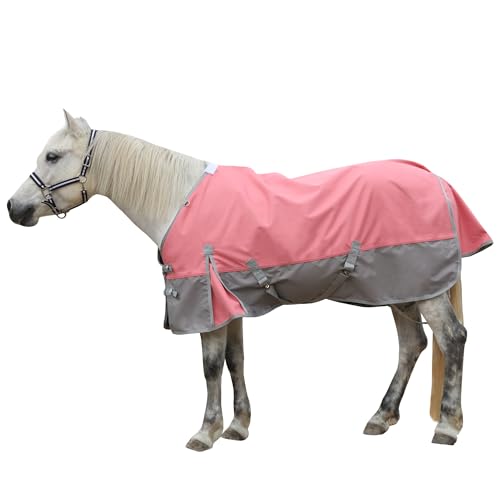 Gallopoff 1200D Reißfeste Pferdedecke ohne Füllung (0g), Leichte, wasserdichte und Atmungsaktive Regendecke für Pferde, Outdoordecke Pferd Rosa-Grau 145 cm von Gallopoff