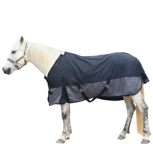 Gallopoff 1200D Reißfeste Pferdedecke ohne Füllung (0g), Leichte, wasserdichte und Atmungsaktive Regendecke für Pferde, Outdoordecke Pferd Schwarz-Grau 160 cm von Gallopoff