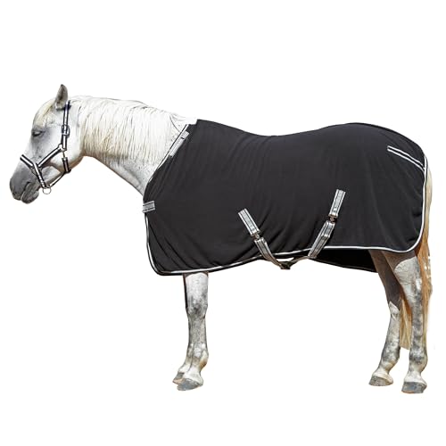 Fleece-Kühldecke für Pferde, atmungsaktiv, feuchtigkeitsableitend, mit verstellbarem Hals, leichte Thermo-Pferde-Fleece-Teppiche für nach dem Training, Reisen und Show, Schwarz, 1,8 m von Gallopoff