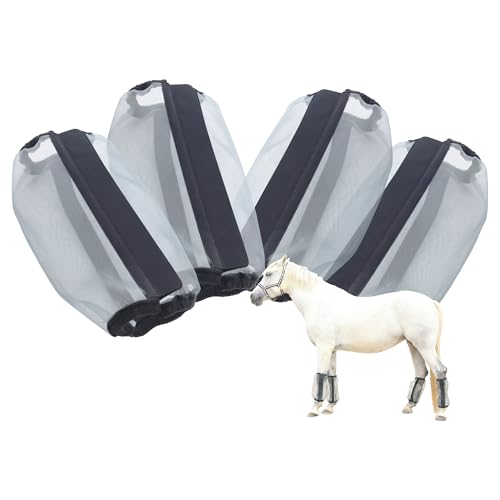 Fliegenstiefel für Pferde, Reduzieren Sie Stomping/Hufschäden, Atmungsaktive Feinmaschige Universalgröße Pferdefliegen-Leggings (4er Set) Grau von Gallopoff