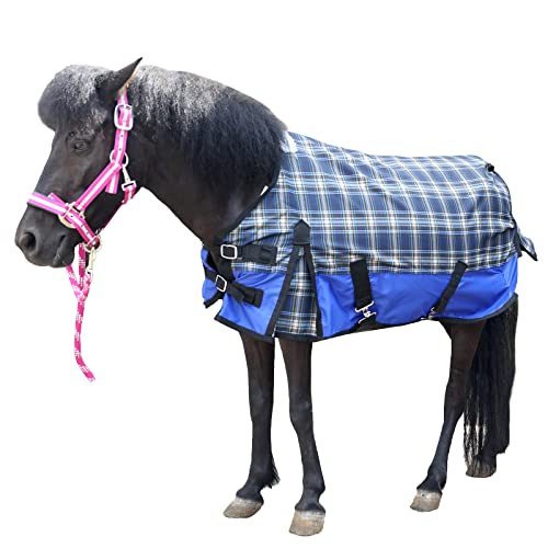 Gallopoff 600D Ripstop Wasserdicht Atmungsaktiv Mini Pferd Pony Pferde Blueplaid 39 von Gallopoff