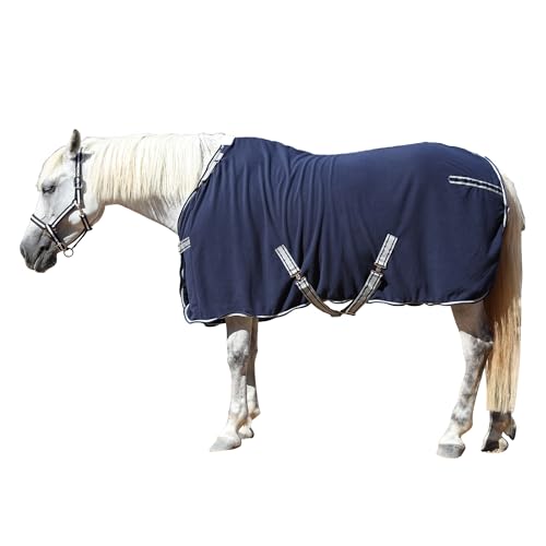 Gallopoff Abschwitzdecke Pferd aus Fleece, 300g/m² – Atmungsaktiv, Schweißabsorbierend & Schnelltrocknend, Ideal nach dem Training, Waschen, im Stall & beim Transport Dunkelblau 165 cm von Gallopoff