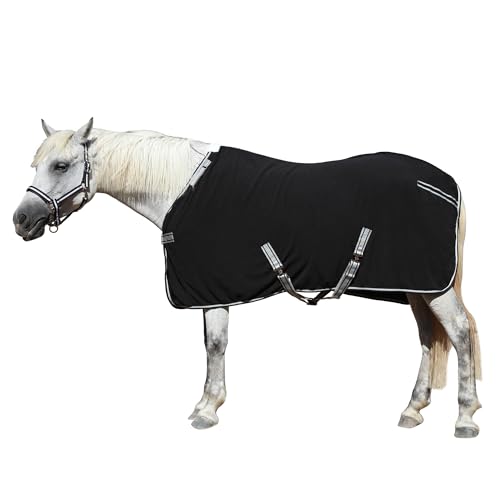 Gallopoff Abschwitzdecke Pferd aus Fleece, 300g/m² – Atmungsaktiv, Schweißabsorbierend & Schnelltrocknend, Ideal nach dem Training, Waschen, im Stall & beim Transport Schwarz 150 cm von Gallopoff