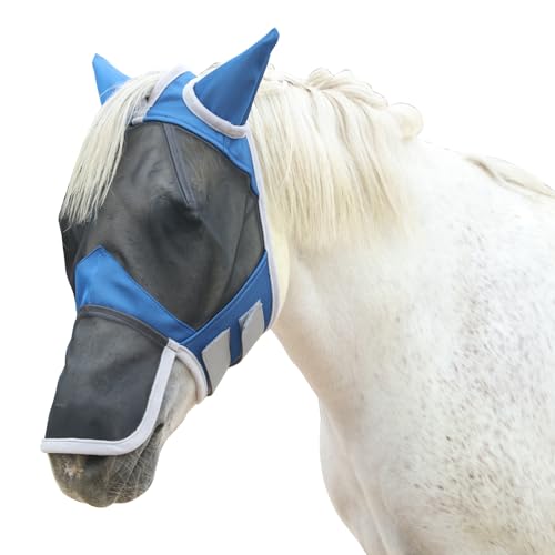 Gallopoff Fliegenmaske für Pferde, feinmaschig, mit Ohren und Nase, UV-Schutz & verstellbare Passform, für Pferde, Fliegenmasken, Sommer, Königsblau von Gallopoff