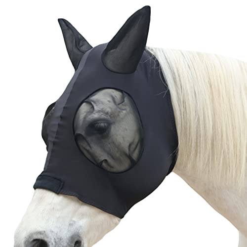 Gallopoff Pferd Fliegenmaske, Fliegenmasken für Pferde mit Ohren, Super Komfort & Dehnbare Passform Lycra Pferd Fliegenmaske Schwarz Cob von Gallopoff