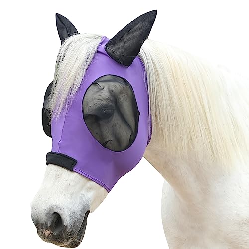 Gallopoff Pferd Fliegenmaske, Fliegenmasken für Pferde mit Ohren, Super Komfort & Dehnbare Passform Lycra Pferd Fliegenmaske Violett Cob von Gallopoff