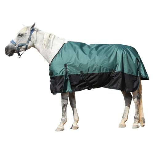 Gallopoff Pferdedecke, 1200D Ripstop, wasserdicht, atmungsaktiv, mittelschwer, 200 g Füllung, Standard-Hals, große Schweiflatte, winddicht, warm, Winterdecke für Pferde, Grünschwarz, 205,7 cm von Gallopoff
