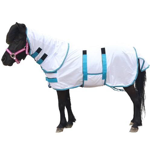 Gallopoff Pony/Shetty Fliegendecke mit Halsteil – Leichte, atmungsaktive Sommerdecke für Pferde – Mit verstellbaren Brust- & Bauchgurten – Für Fohlen, Minipferde, Zwergpferde & Miniponys 60 cm von Gallopoff