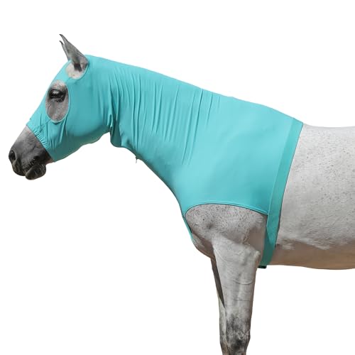 Pferde-Stretchhaube mit Reißverschluss, Vollgesichts- & Halsabdeckung für süßen Juckreiz - Mähnenschutz & Fliegenschutz, Türkisgrün, X-Large von Gallopoff