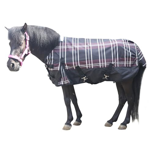 Pony-Weidedecke ohne Füllung, leicht, 600 Denier, wasserdicht, 90 cm, rotes Karomuster von Gallopoff