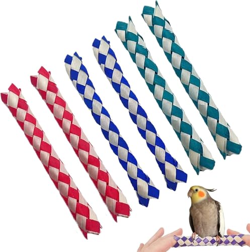 Gammaeon 6 Stück Mehrfarbige Bambus-Fingerfallen - Langlebiges Vogelfutterspielzeug und Kauspielzeug für Papageien, sensorisches Zappelspielzeug (Blau, Grün, Rot) von Gammaeon