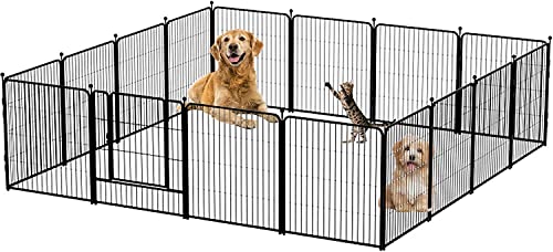 Hunde-Laufgitter, 16 Paneele, Hundestift, 81.3 cm Höhe, Metall, Übungsstift mit Türen für große/mittelgroße/kleine Hunde, faltbarer und tragbarer Tierstift für den Innen- und Außenbereich von Ganggend