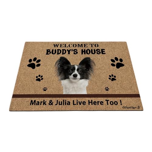 Ganshan Bi Custom Papillon Welpen-Welpen-Bodenmatte, lustige Haustierpfoten-Fußmatte, Willkommen im Hundehaus, Geschenk für Hundeliebhaber, 89,9 x 60,9 cm von Ganshan Bi