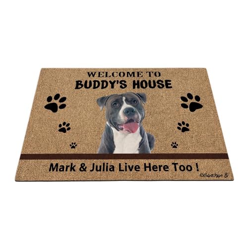 Ganshan Bi Fußmatte mit Aufschrift "Welcome to Dog's House", Motiv: American Staffordshire Terrier, niedliche Haustierpfoten, Geschenk für Hundeliebhaber, 89,9 x 60,9 cm von Ganshan Bi