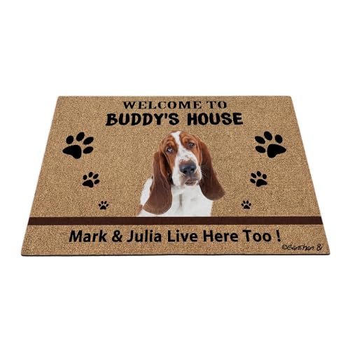 Ganshan Bi Fußmatte mit Aufschrift "Welcome to Dog's House", Motiv: Basset Hound Hund, personalisierbar, 89,9 x 60 cm von Ganshan Bi