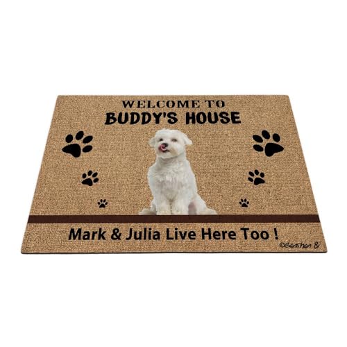 Ganshan Bi Fußmatte mit Aufschrift "Welcome to Dog's House", Motiv: Malteser-Hund, lustiges Haustierpfoten-Design, Geschenk für Hundeliebhaber, 89,9 x 60,9 cm von Ganshan Bi
