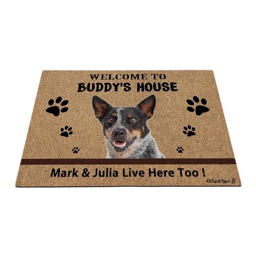 Ganshan Bi Fußmatte mit Aufschrift "Welcome to Dog's House", Motiv: australische Rinderhunde, Motiv: schmutzige Pfoten, 59,9 x 39,9 cm von Ganshan Bi