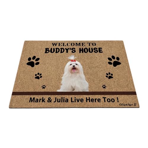 Ganshan Bi Fußmatte mit Aufschrift "Welcome to Dog's House", Motiv: maltesische Welpen, lustig, Geschenk für Hundeliebhaber, 89,9 x 60,9 cm von Ganshan Bi