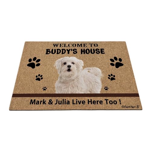 Ganshan Bi Fußmatte mit Aufschrift "Welcome to Dog's House", Motiv: maltesischer Pudel, lustiges Haustierpfoten-Design, Geschenk für Hundeliebhaber, 89,9 x 60,9 cm von Ganshan Bi