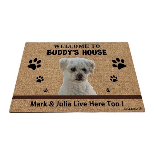 Ganshan Bi Fußmatte mit lustigem Malteser-Pudel-Motiv, Motiv: schmutzige Pfoten, Dekoration, Bodenmatte, Aufschrift "Welcome to Dog's House", Eingangstür, 89,9 x 60,9 cm von Ganshan Bi