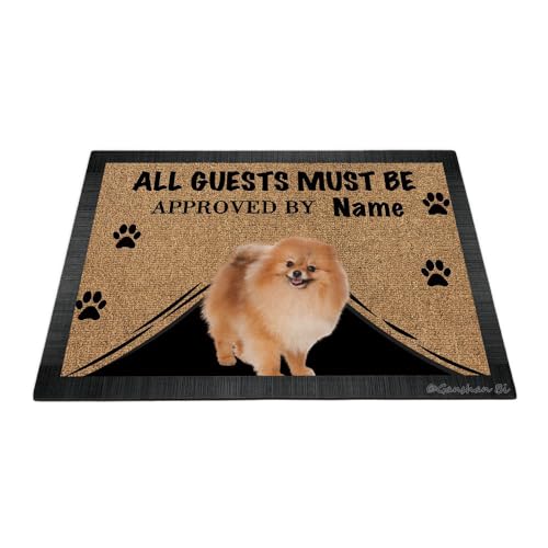 Ganshan Bi Fußmatte mit lustigem Zwergspitz, Aufschrift "All Guests Must Be Approach", Fußmatte, Heimdekoration, Geschenk für Hundeliebhaber, 89,9 x 60 cm, Stil 1 von Ganshan Bi