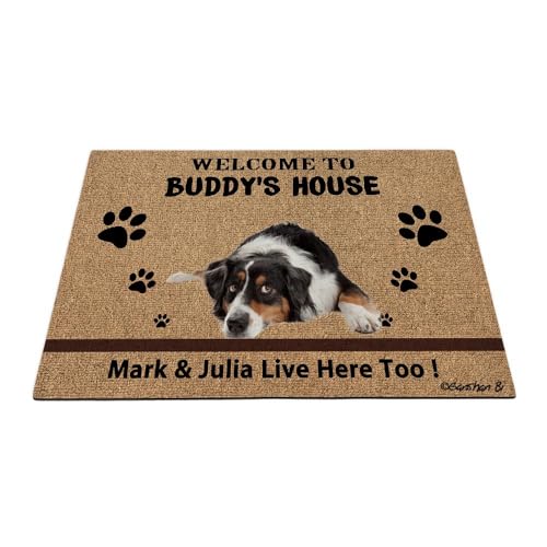 Ganshan Bi Fußmatte mit lustigem australischem Schäferhund, Motiv: Schlammige Pfoten, Dekoration, Bodenmatte, Aufschrift "Welcome to Dog's House", für Eingangstür, 89,9 x 60,9 cm von Ganshan Bi