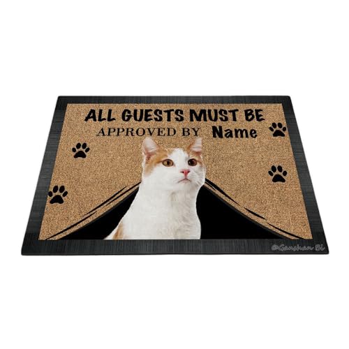 Ganshan Bi Lustige Fußmatte mit türkischem Van und Katze, Aufschrift "All Guests Must Be Approach", Fußmatte, Heimdekoration, Geschenk für Katzenliebhaber, 69,8 x 45 cm, Stil 1 von Ganshan Bi