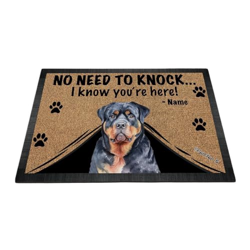 Ganshan Bi Personalisierte Fußmatte mit Aquarell-Hunde-Rottweiler-Willkommens-Bodenmatte, kein Klopfen nötig, I Know You're Here Geschenk für Hundeliebhaber, 69,8 x 45 cm von Ganshan Bi