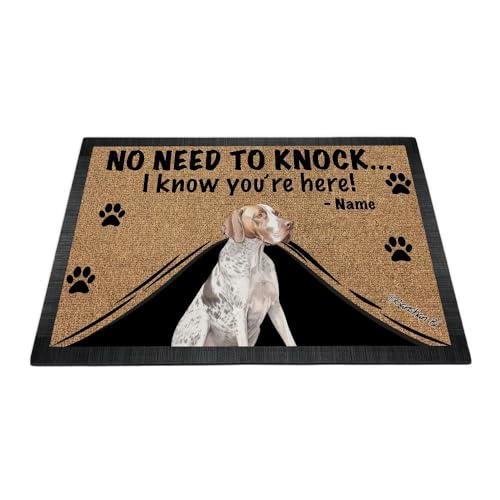 Ganshan Bi Personalisierte Fußmatte mit Aquarell-Hundezeiger, Willkommens-Bodenmatte, kein Klopfen nötig, "I Know You're Here", Geschenk für Hundeliebhaber, 59,9 x 40 cm von Ganshan Bi