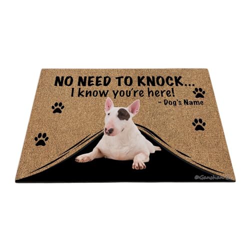 Ganshan Bi Personalisierte Fußmatte mit lustigem Bullterrier, Willkommens-Bodenmatte, kein Klopfen nötig, "I Know You're Here", Geschenk für Hundeliebhaber, 69,8 x 45 cm, Stil 4 Ganshan Bi Personalisierte Fußmatte mit lustigem Bullterrier, Willkommens-Bodenmatte, kein Klopfen nötig, "I Know You're Here", Geschenk für Hundeliebhaber, 69,8 x 45 cm, Stil 4 von Ganshan Bi