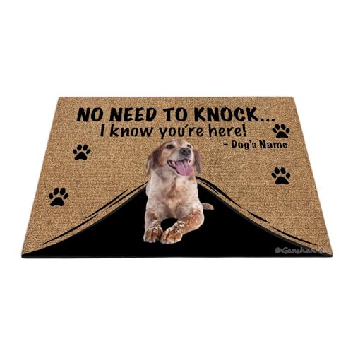 Ganshan Bi Personalisierte Fußmatte mit lustigem Hund, Bretagne, Willkommens-Bodenmatte, kein Klopfen nötig, "I Know You're Here", Geschenk für Hundeliebhaber, 60 x 40 cm, Stil 2 Ganshan Bi Personalisierte Fußmatte mit lustigem Hund, Bretagne, Willkommens-Bodenmatte, kein Klopfen nötig, "I Know You're Here", Geschenk für Hundeliebhaber, 60 x 40 cm, Stil 2 von Ganshan Bi