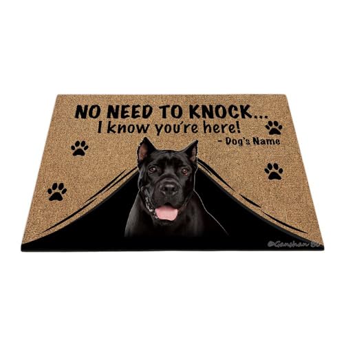 Ganshan Bi Personalisierte Fußmatte mit lustigem Hundestock Corso Willkommens-Bodenmatte, kein Klopfen nötig, "I Know You're Here", Geschenk für Hundeliebhaber, 89,9 x 60 cm, Stil 1 von Ganshan Bi