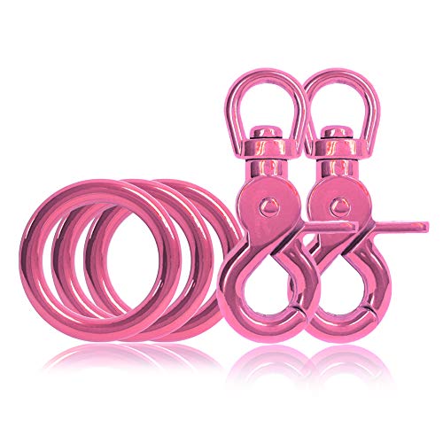 3 x O-Ring aus Stahl und 2 x Scheren-Karabiner Haken mit Dreh-Gelenk/Dreh-Kopf im Set, DIY Hunde-Leine/Hunde-Halsband, nichtrostend, Ideal mit Paracord 550, Farbe: Pink von Ganzoo