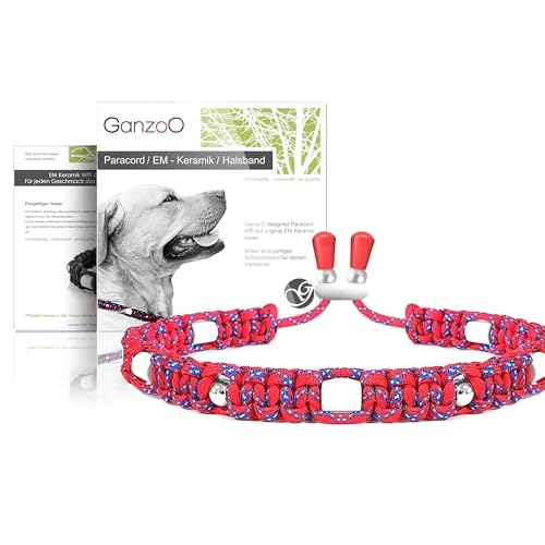 Ganzoo EM Keramik Hunde-Halsband/Paracord 550 Mit Zier-Perlen und Tubes/Pipes/Größe S 33-42 cm/Dog Collar/Verstellbar Mit Kordelstopper/Farbe Anemone von Ganzoo