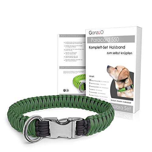 Ganzoo Paracord 550 Hunde-Halsband Set selbst knüpfen, Bastelset, DIY Geschenk (Grasgrün) von Ganzoo