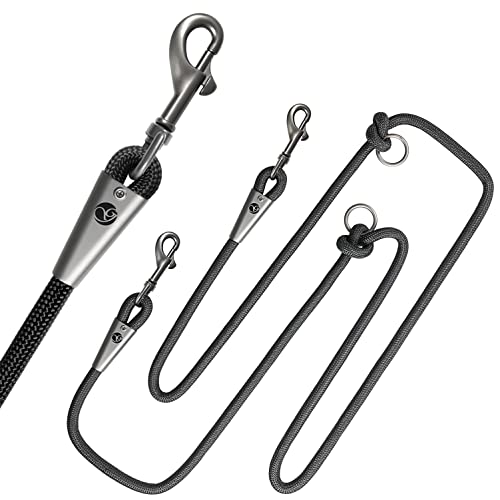 Ganzoo Hundeleine/Führ-Leine aus Premium PPM-Seil, 2-Fach verstellbar, strapazierfähige Trainings-Leine mit Zwei Karabinern 2 Meter (Schwarz) von Ganzoo