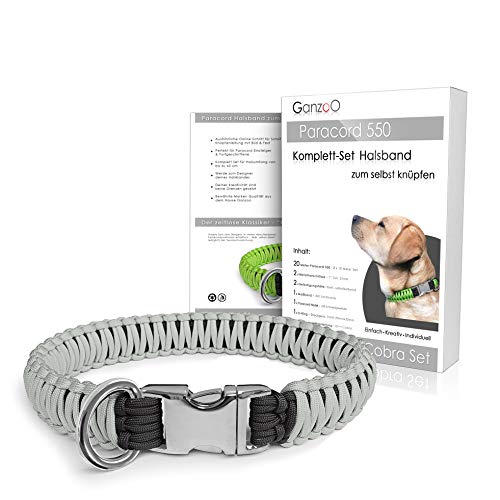 Paracord 550 Hunde-Halsband Set selbst knüpfen, Bastelset, DIY Geschenk (Grau) von Ganzoo