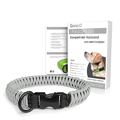 Paracord 550 Hunde-Halsband Set selbst knüpfen, Bastelset, DIY Geschenk (Grau) von Ganzoo