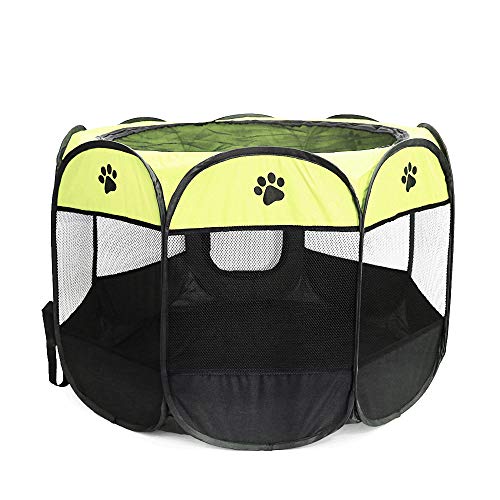 Gaorui Tragbarer, faltbarer Haustier-Laufstall, Trainingshütte, für drinnen und draußen, abnehmbarer Netzstoff, Abdeckung für Hunde, Welpen, Katzen, Kätzchen, Kaninchen, M (88,9 x 88,9 x 61 cm), Gelb von Gaorui