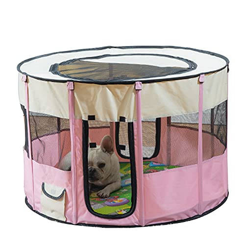 Tragbarer und faltbarer Laufstall für Haustiere, mit Tragetasche, für große Welpen, Katzen, Camping, Zelte (M, Pink) von Gaorui